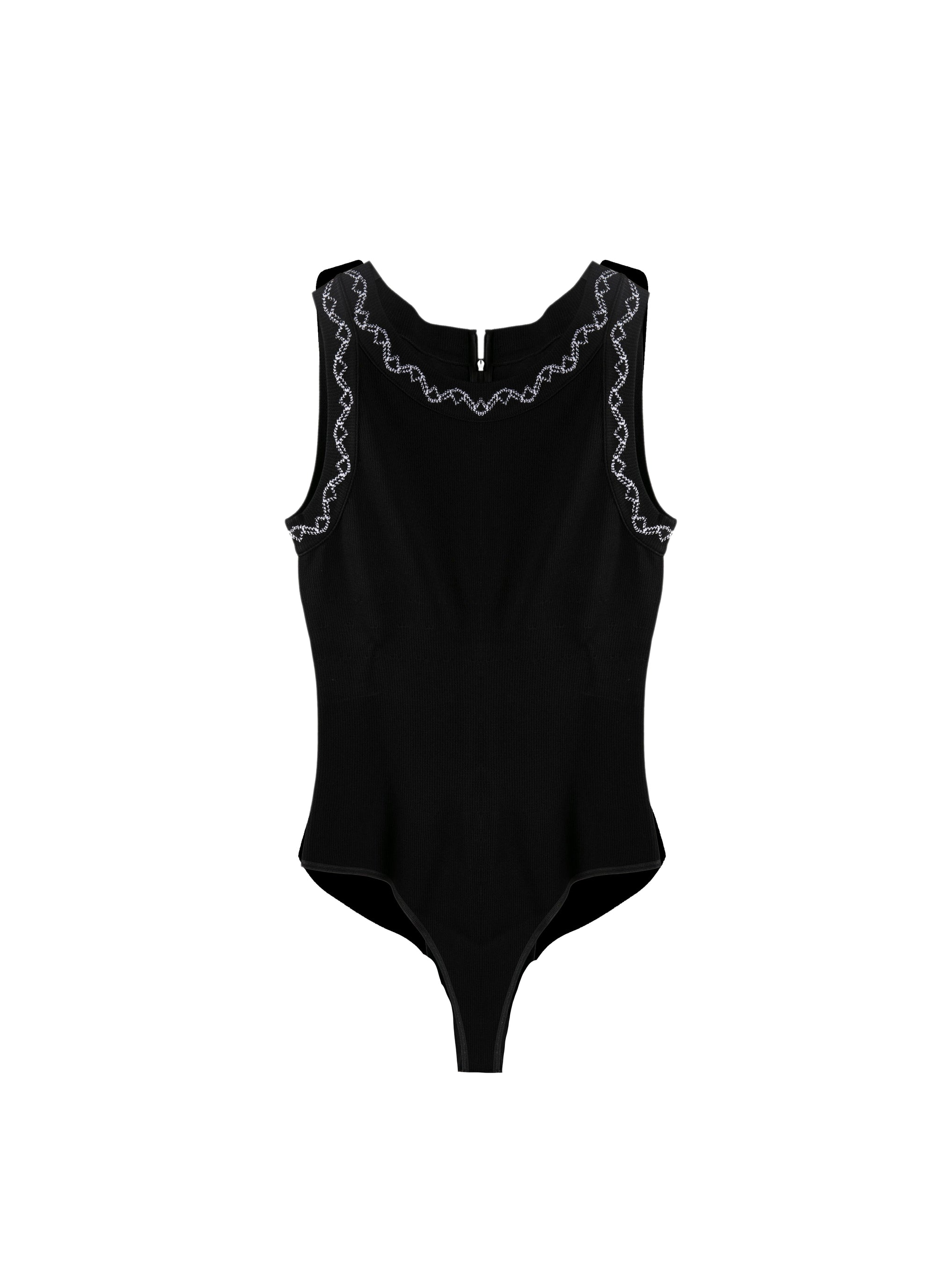 Body à bretelles bordures motif - Noir