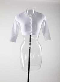 Cardigan court boutonné à manches longues en maille - Blanc éclat