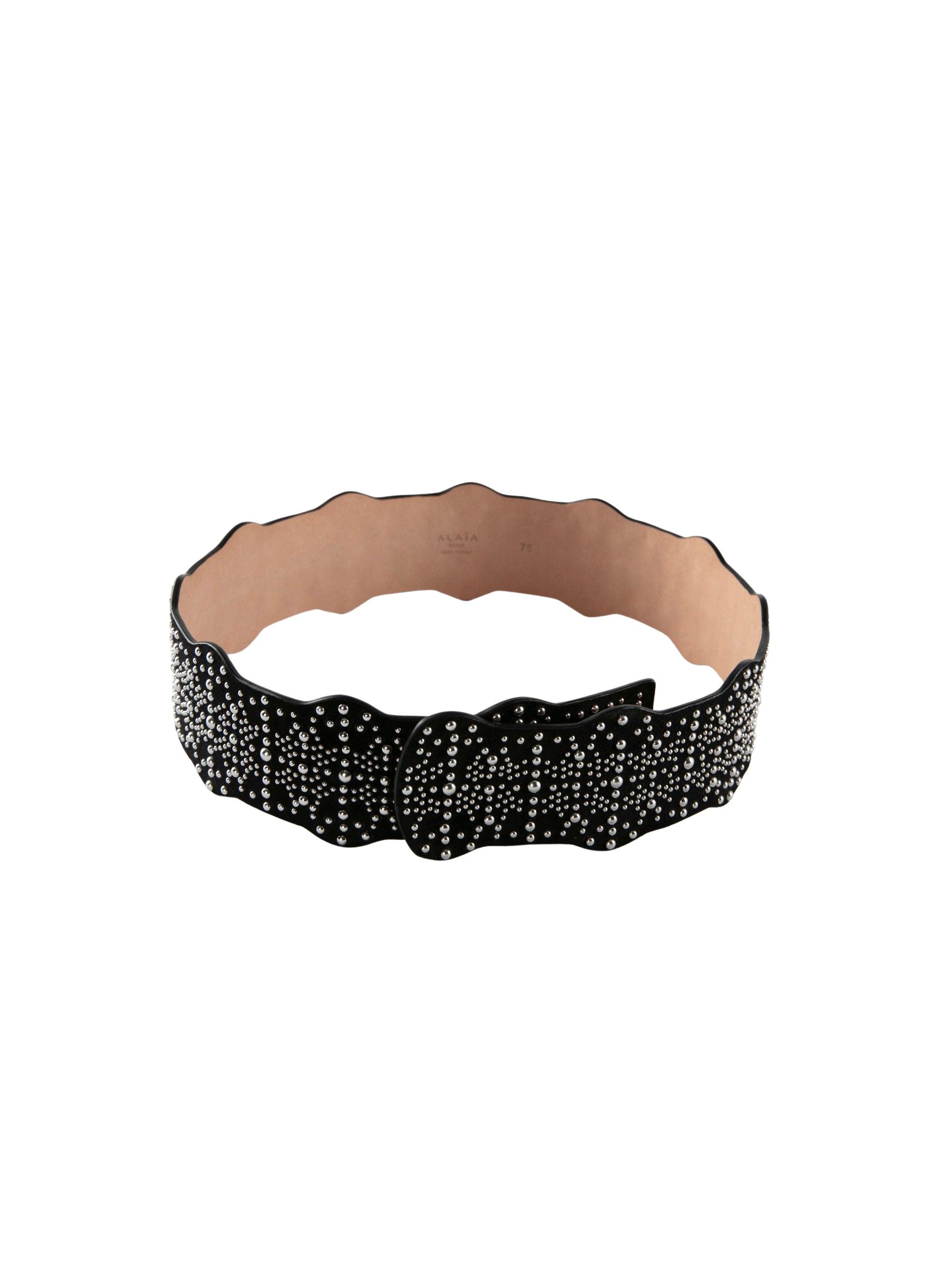 Ceinture cloutée sans boucle en cuir - Noir