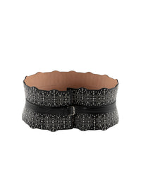 Leather multi studded corset belt - Black intense