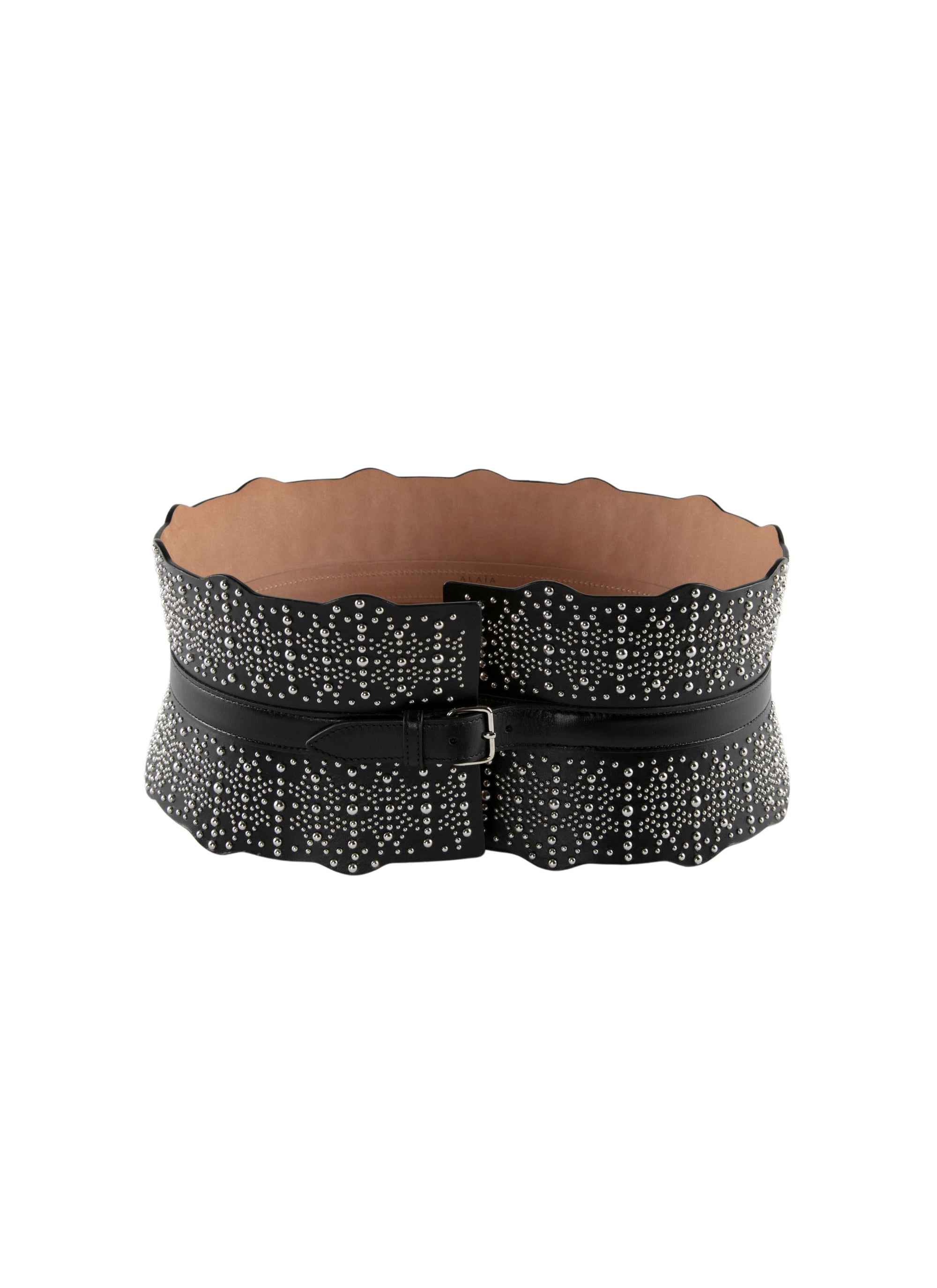 Leather multi studded corset belt - Black intense