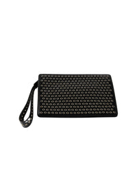 Leather eyelet clutch bag - Black intense