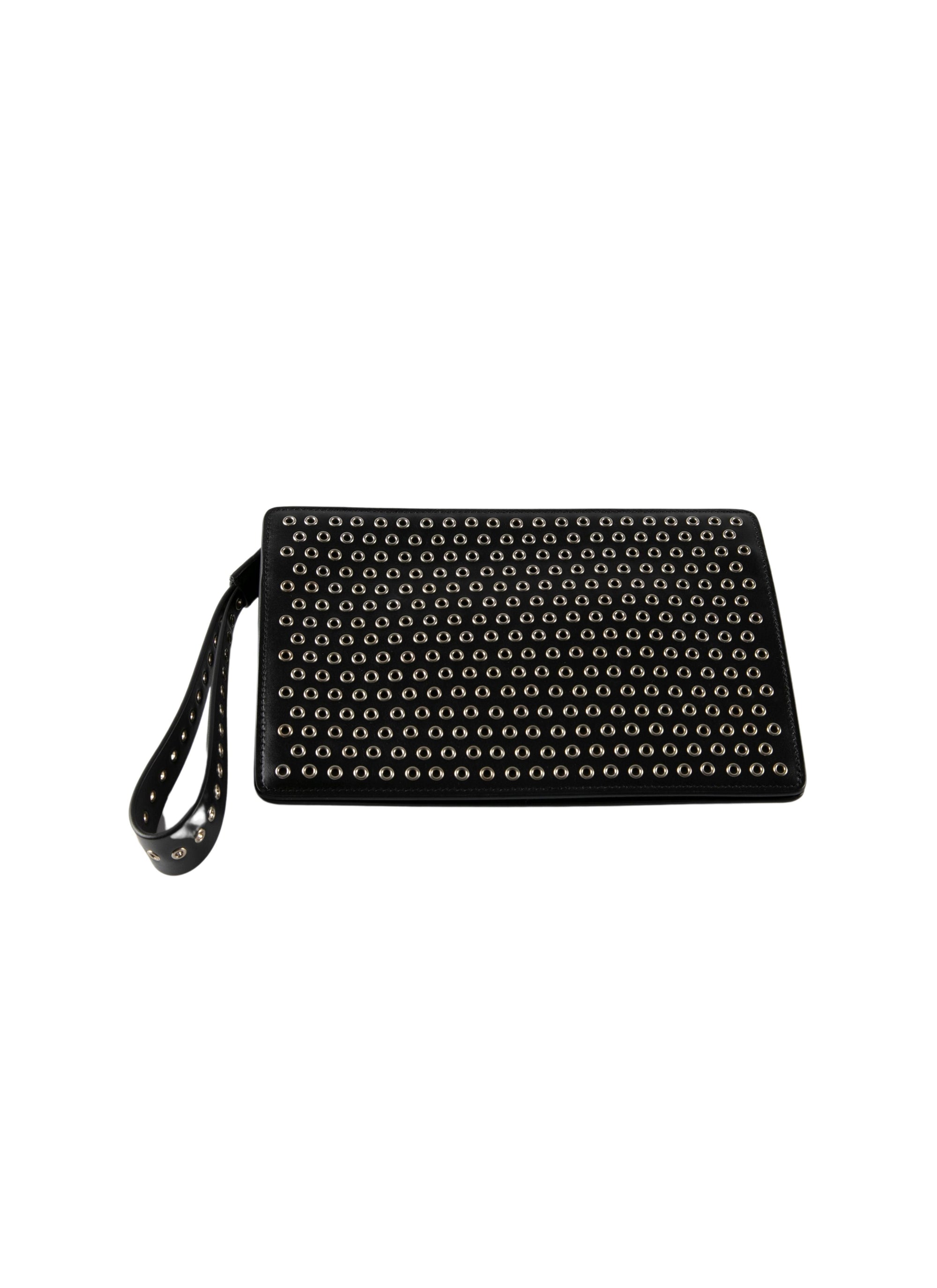 Leather eyelet clutch bag - Black intense
