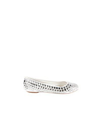 Round-toed ballerina flats with silver-tone square inserts in leather - White