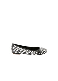 Ballerines bout rond à empiècements carrés argentés en cuir - Noir