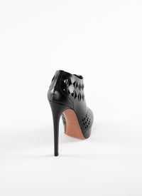 Heeled open-toe boots in leather - Black intense