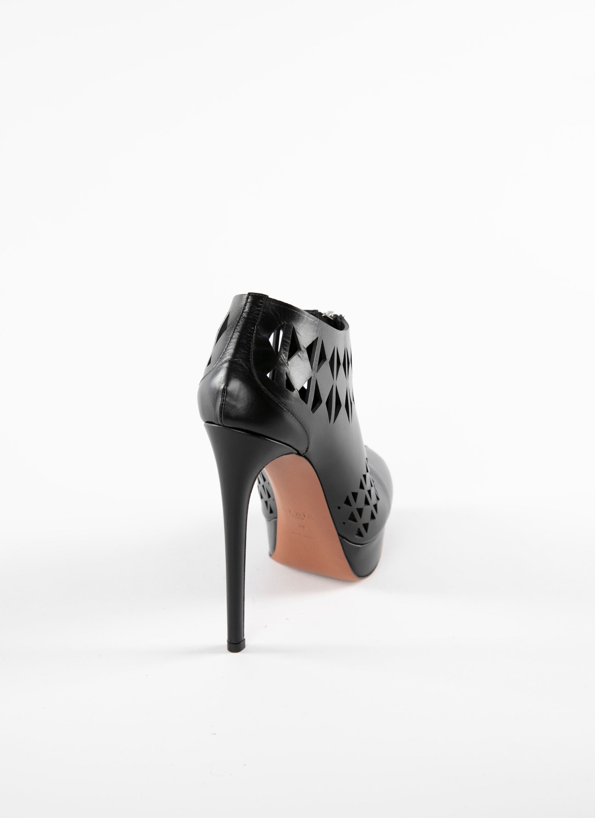 Heeled open-toe boots in leather - Black intense