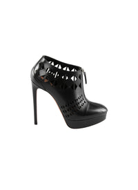 Heeled open-toe boots in leather - Black intense