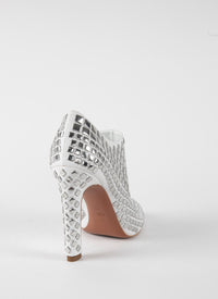 Studded platform ankle boots in leather - White