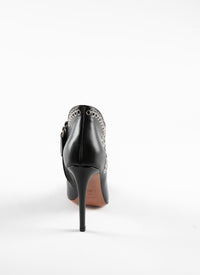 Pointed toe boots with eyelet motif in leather - Black intense