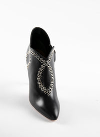 Pointed toe boots with eyelet motif in leather - Black intense