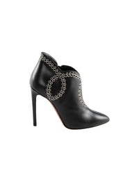 Pointed toe boots with eyelet motif in leather - Black intense