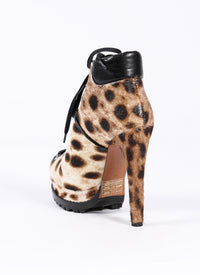Leather leopard print platform boots - Natural & Black