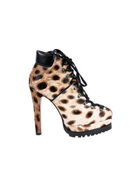 Leather leopard print platform ankle boots - Black