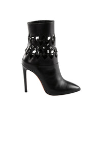 Pointed-toe and perforated ankle boots in leather - Black intense