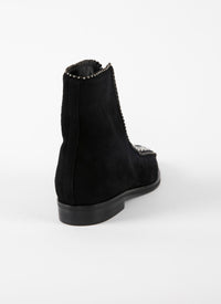 Studded flat ankle boots in leather - Black intense