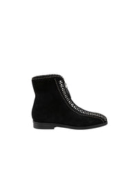 Studded flat ankle boots in leather - Black intense
