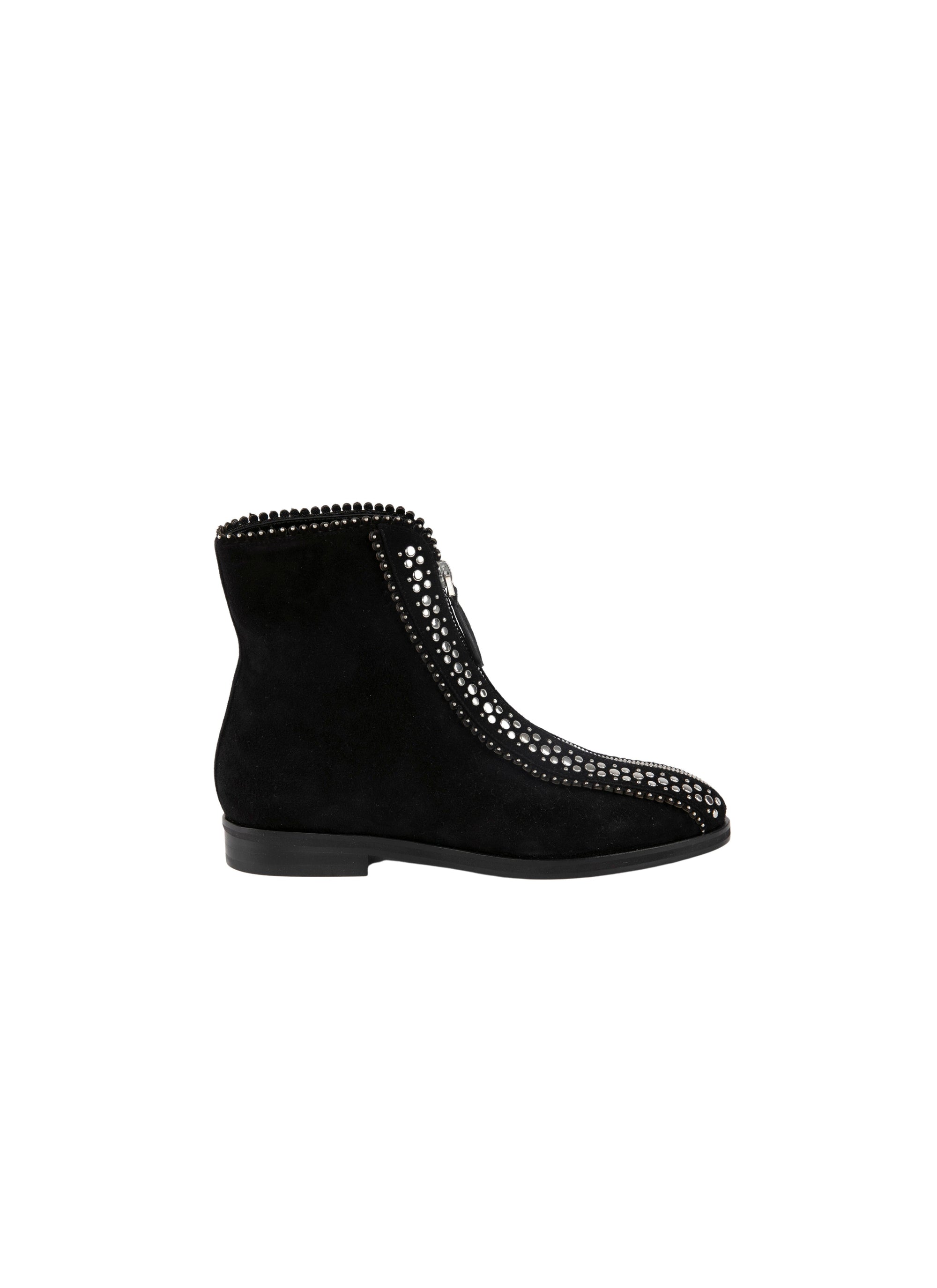 Studded flat ankle boots in leather - Black intense