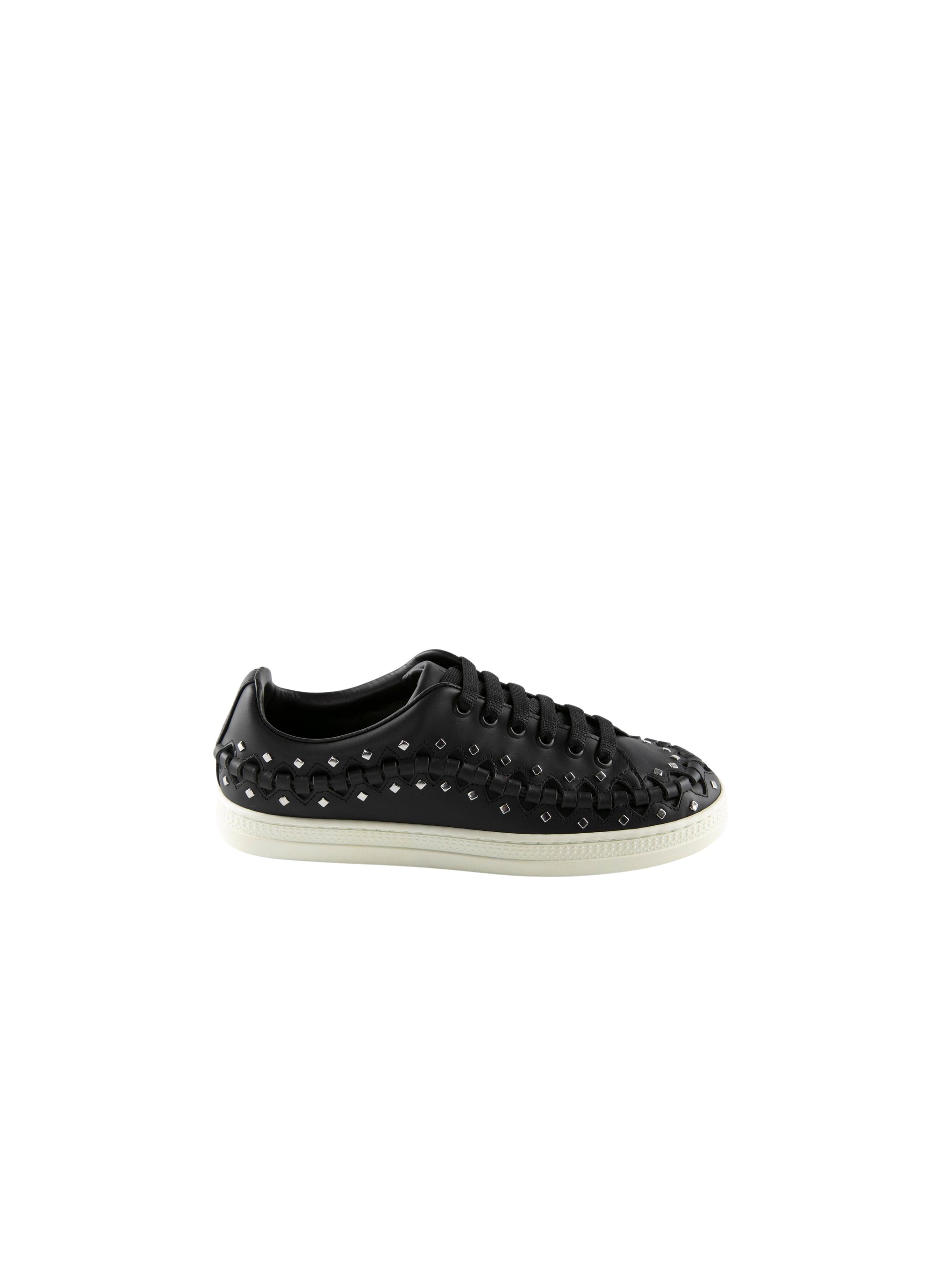 Lace-up trainers in leather - Black intense