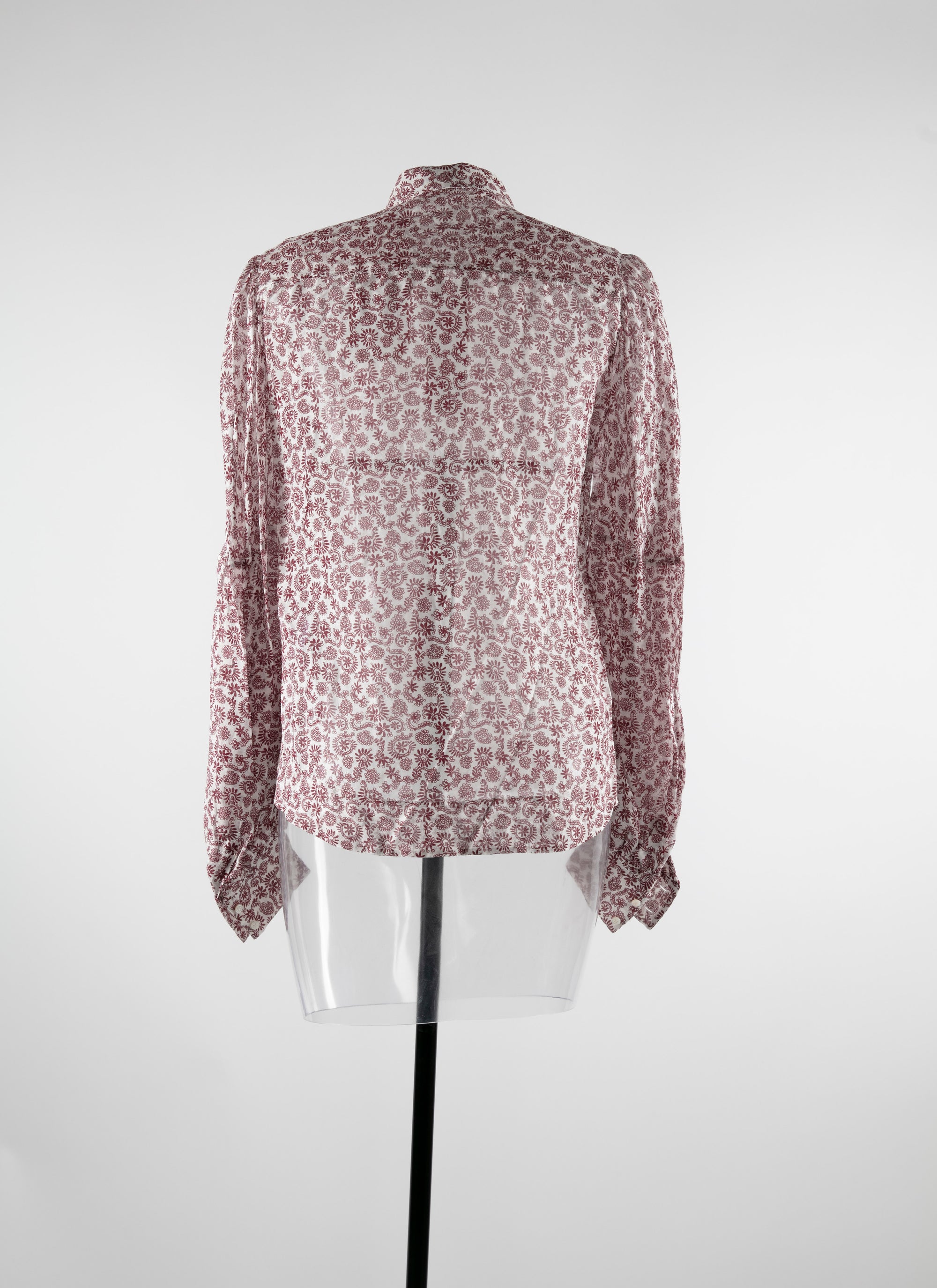Chemise transparente à motifs en soie - Blanc & Bordeaux