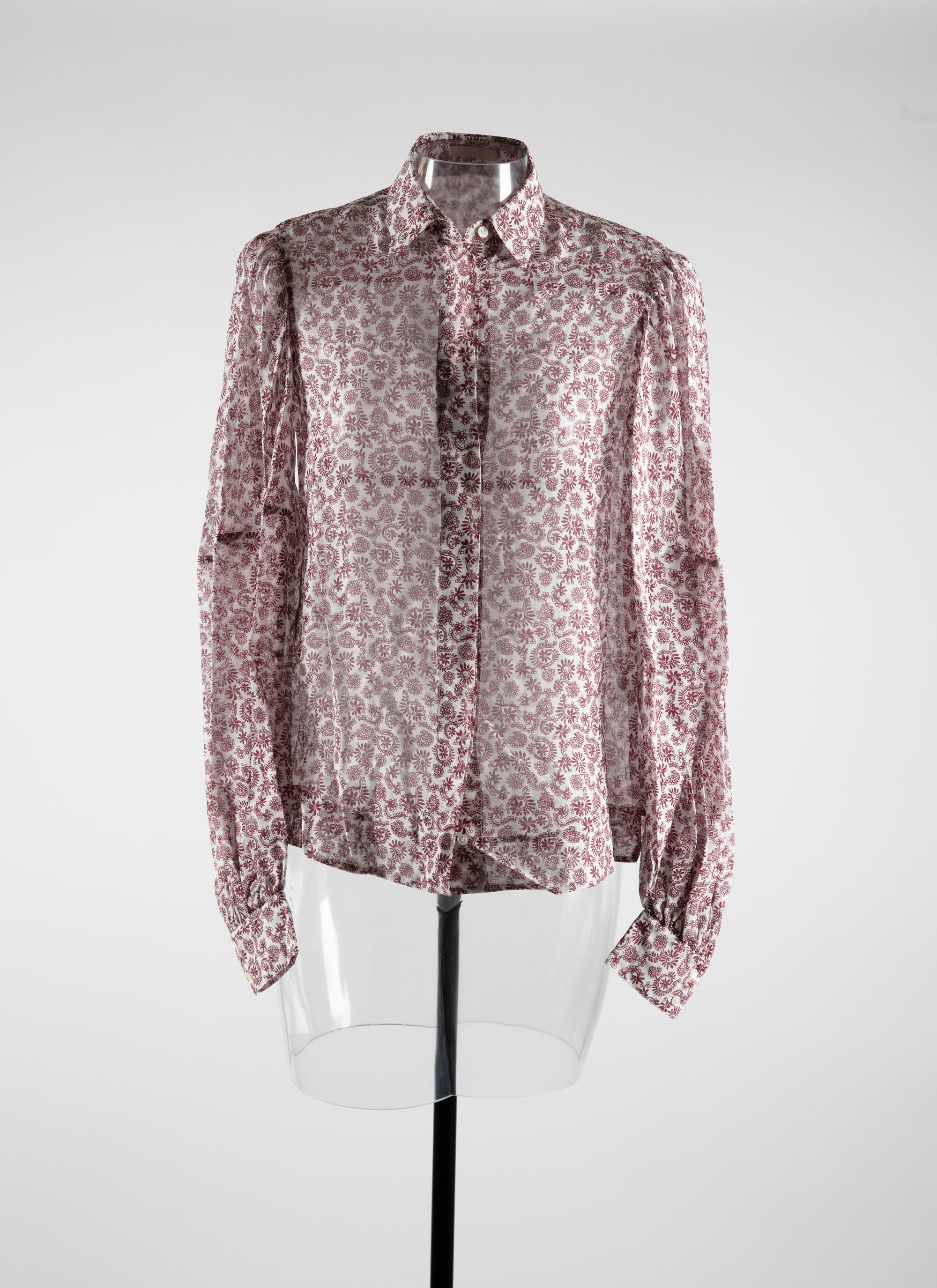 Chemise transparente à motifs en soie - Blanc & Bordeaux