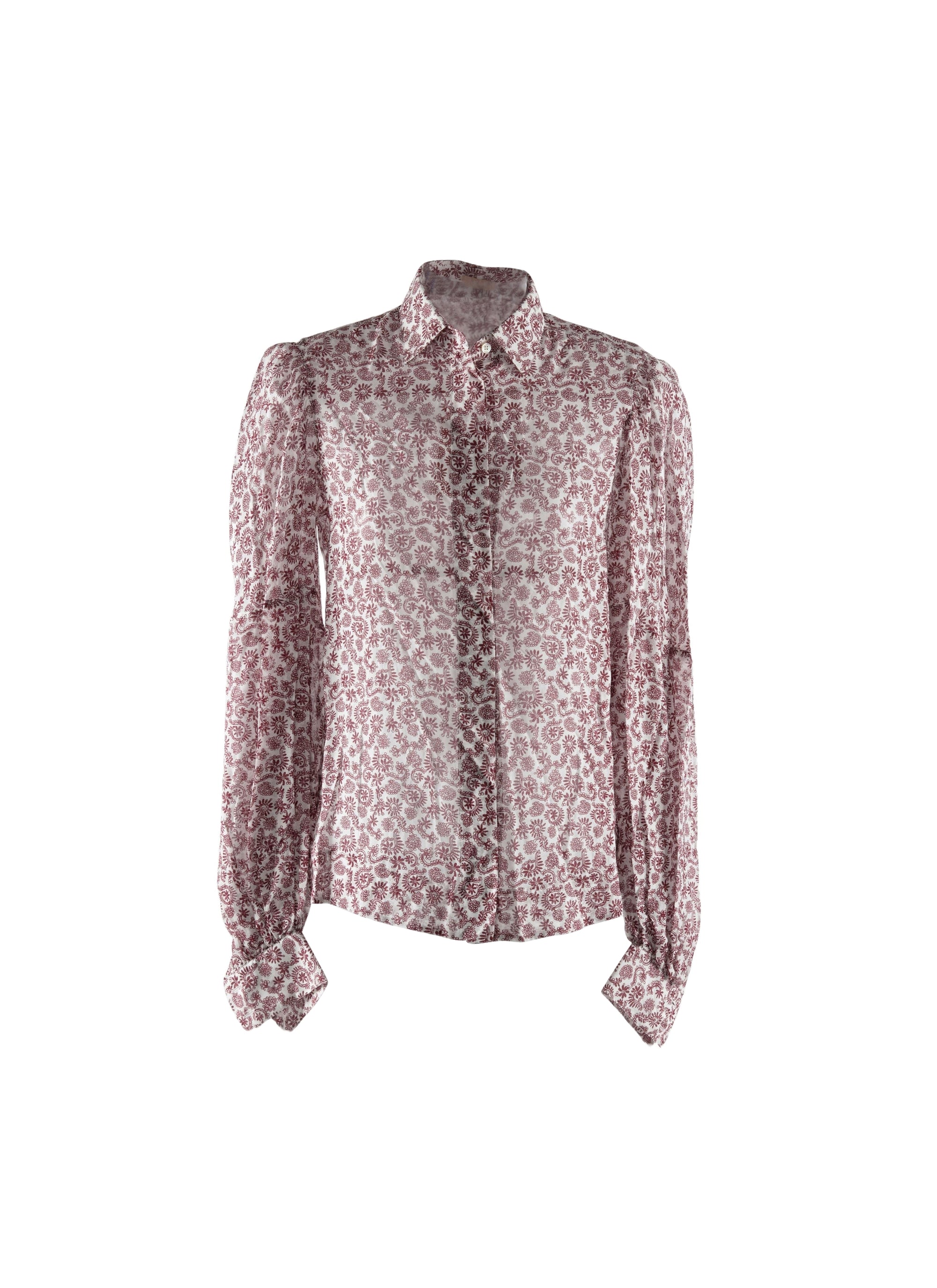 Chemise transparente à motifs en soie - Blanc & Bordeaux