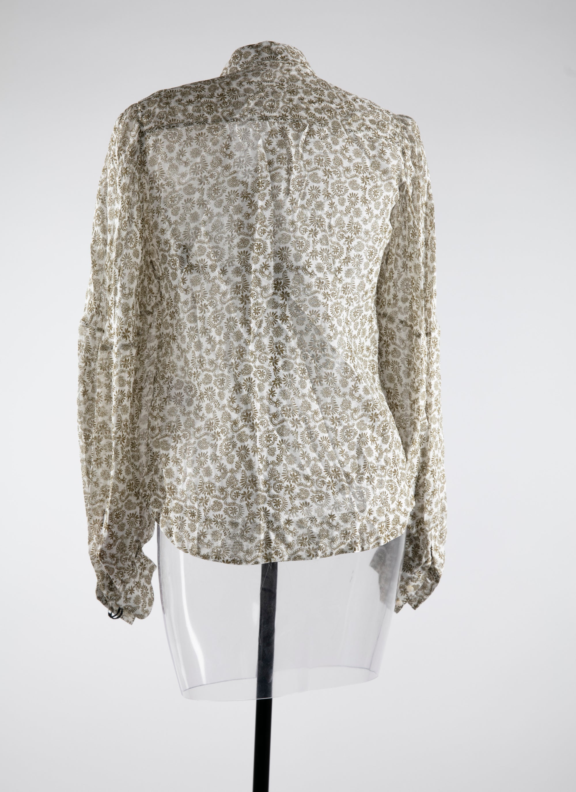 Chemise transparente à motifs en soie - Blanc & Vert