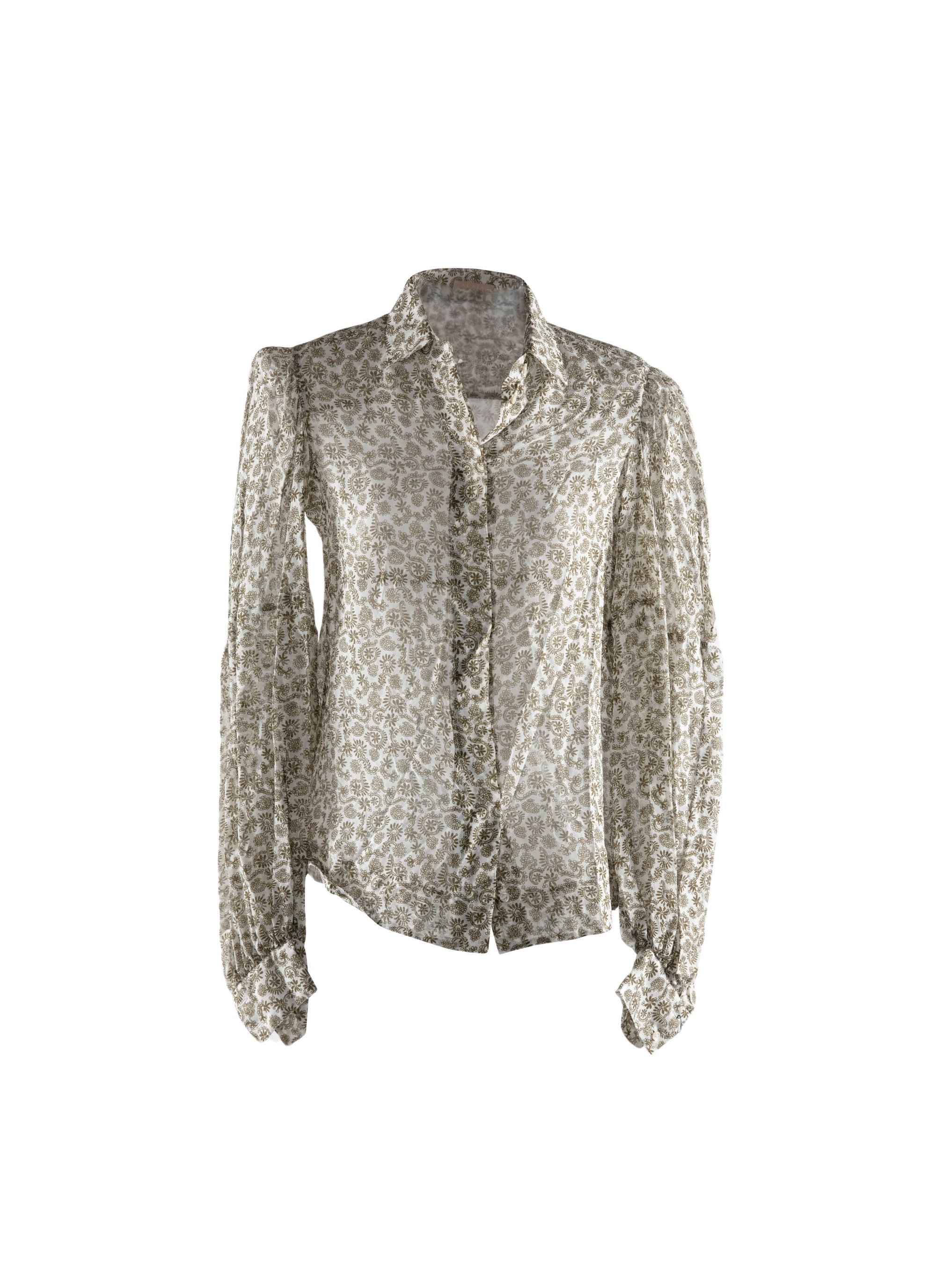 Chemise transparente à motifs en soie - Blanc & Vert
