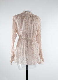 Chemise basque à motif fleuri en soie - Rose & Beige