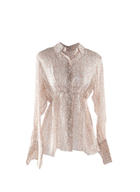 Chemise basque à motif fleuri en soie - Rose & Beige