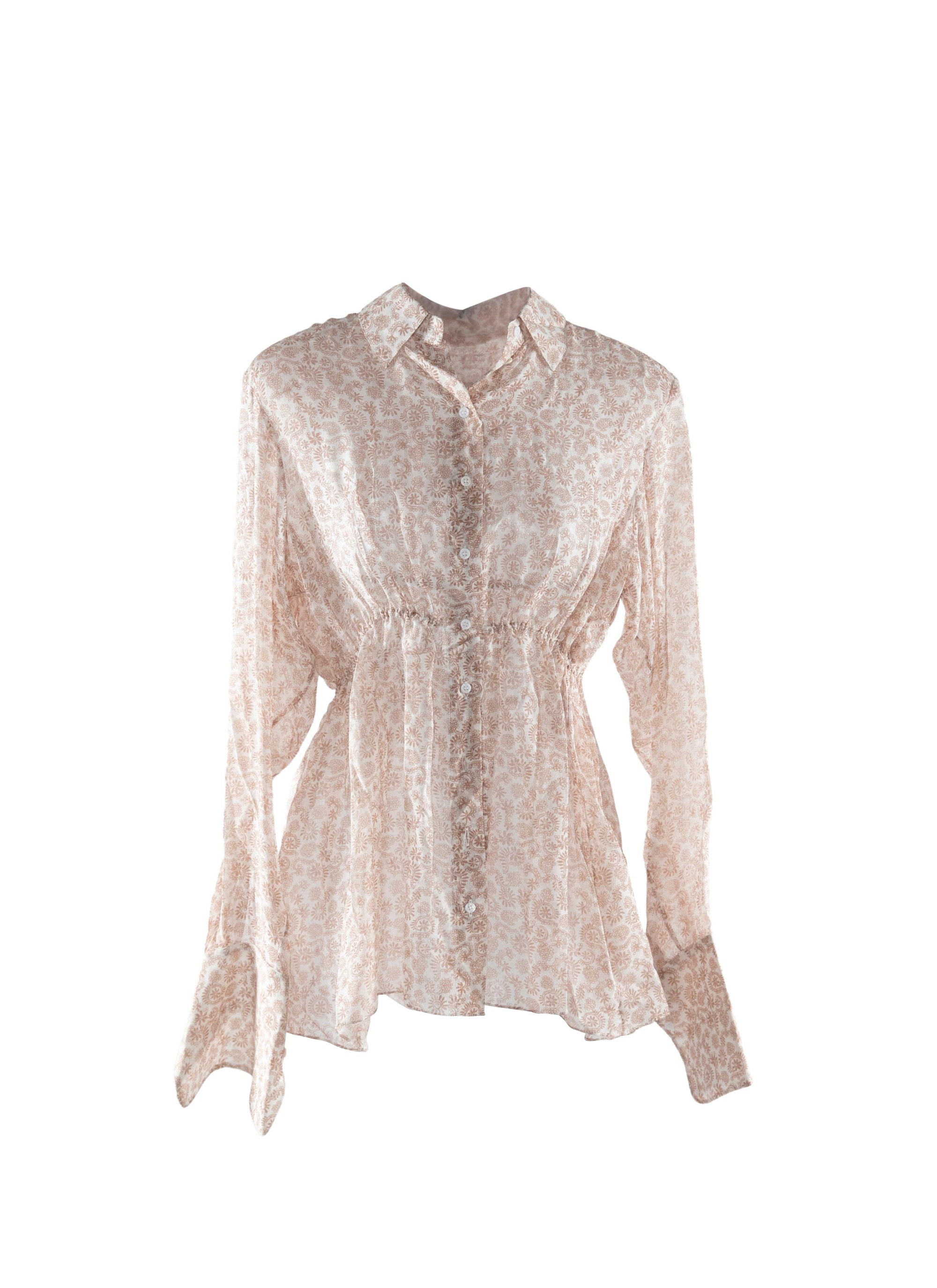 Chemise basque à motif fleuri en soie - Rose & Beige
