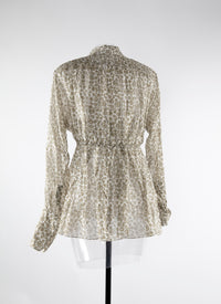 Basque shirt with floral motif in silk - White & Green