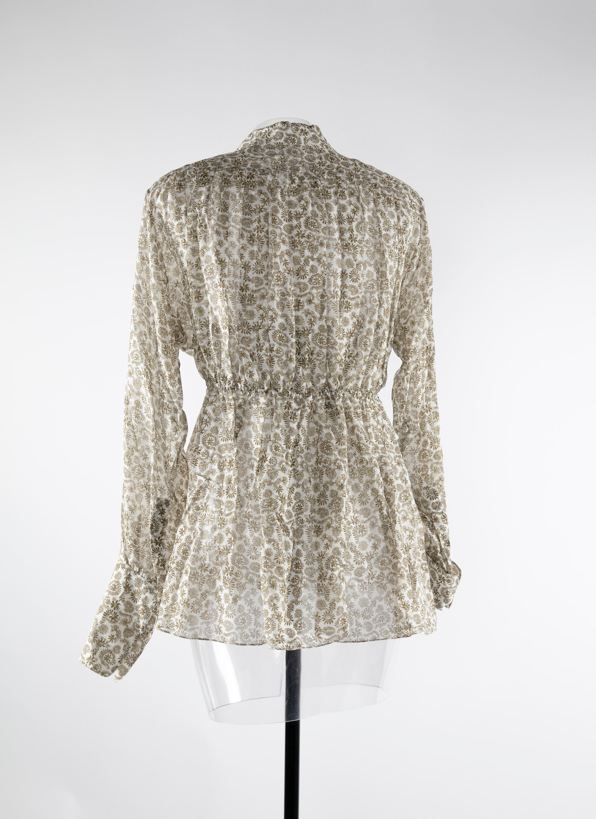 Basque shirt with floral motif in silk - White & Green