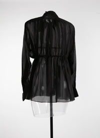 Basque shirt with floral motif in silk - Black intense