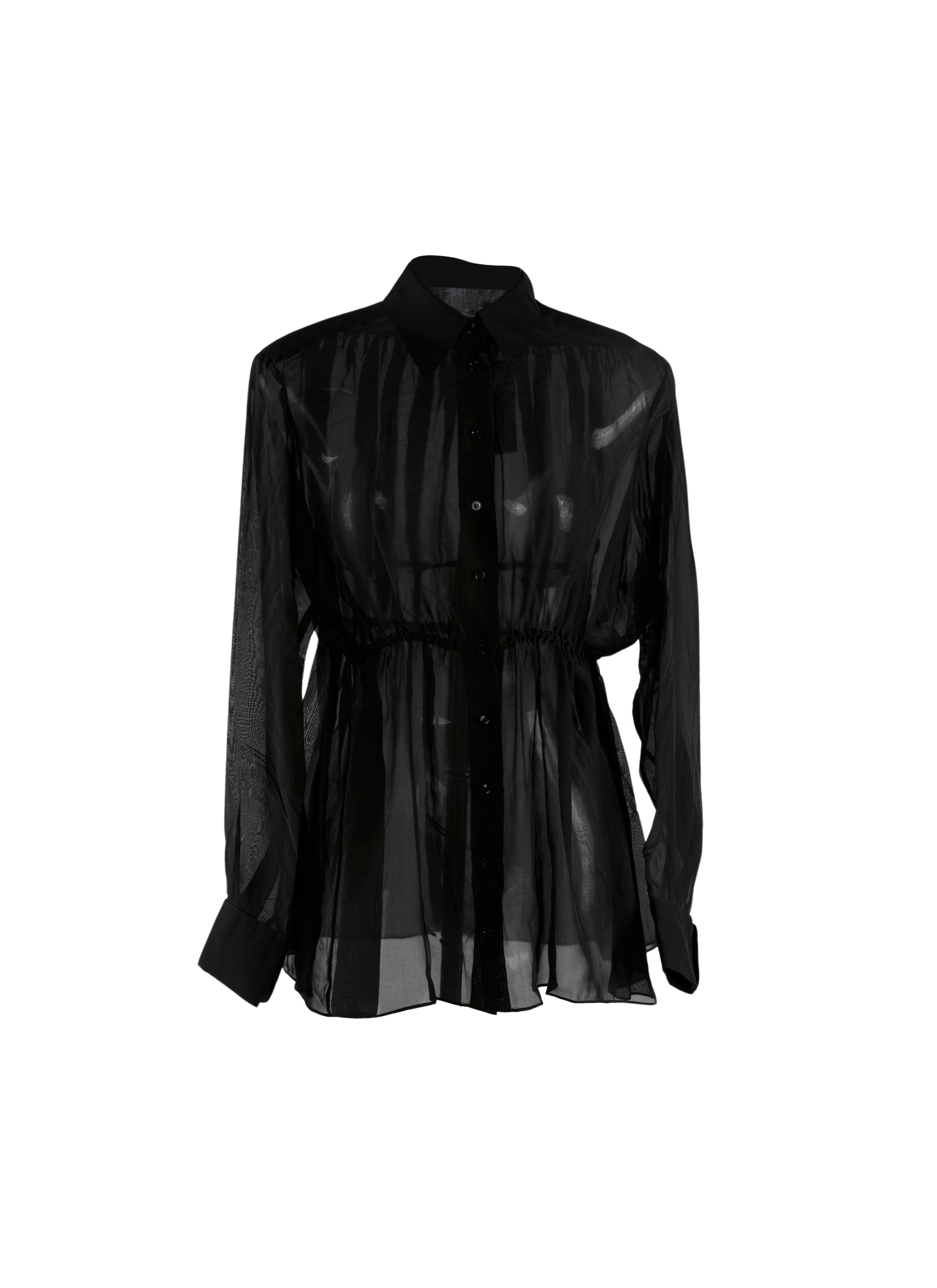 Basque shirt with floral motif in silk - Black intense