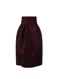 Jupe brodée en laine - Noir & Bordeaux
