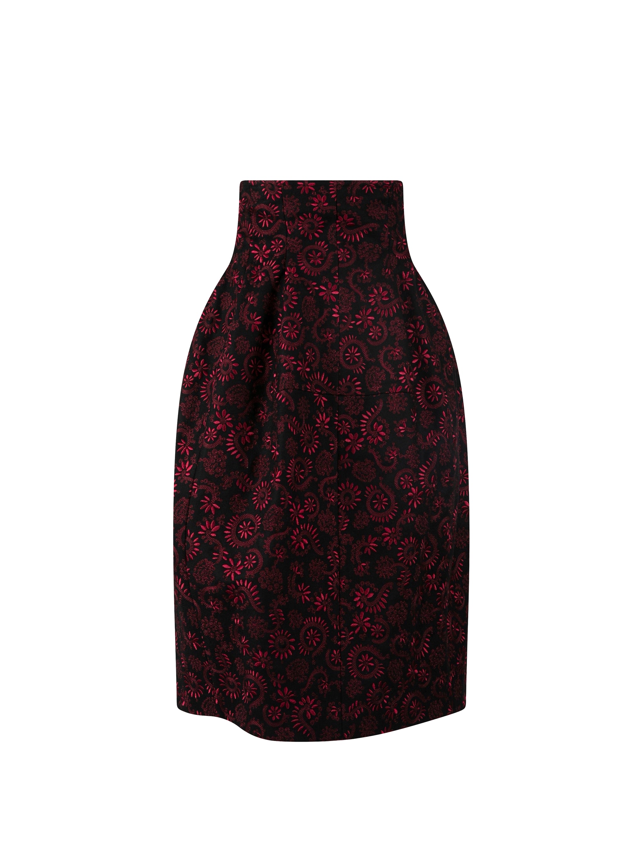 Jupe brodée en laine - Noir & Bordeaux