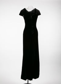 Sequined short-sleeved maxi dress - Black Gloss