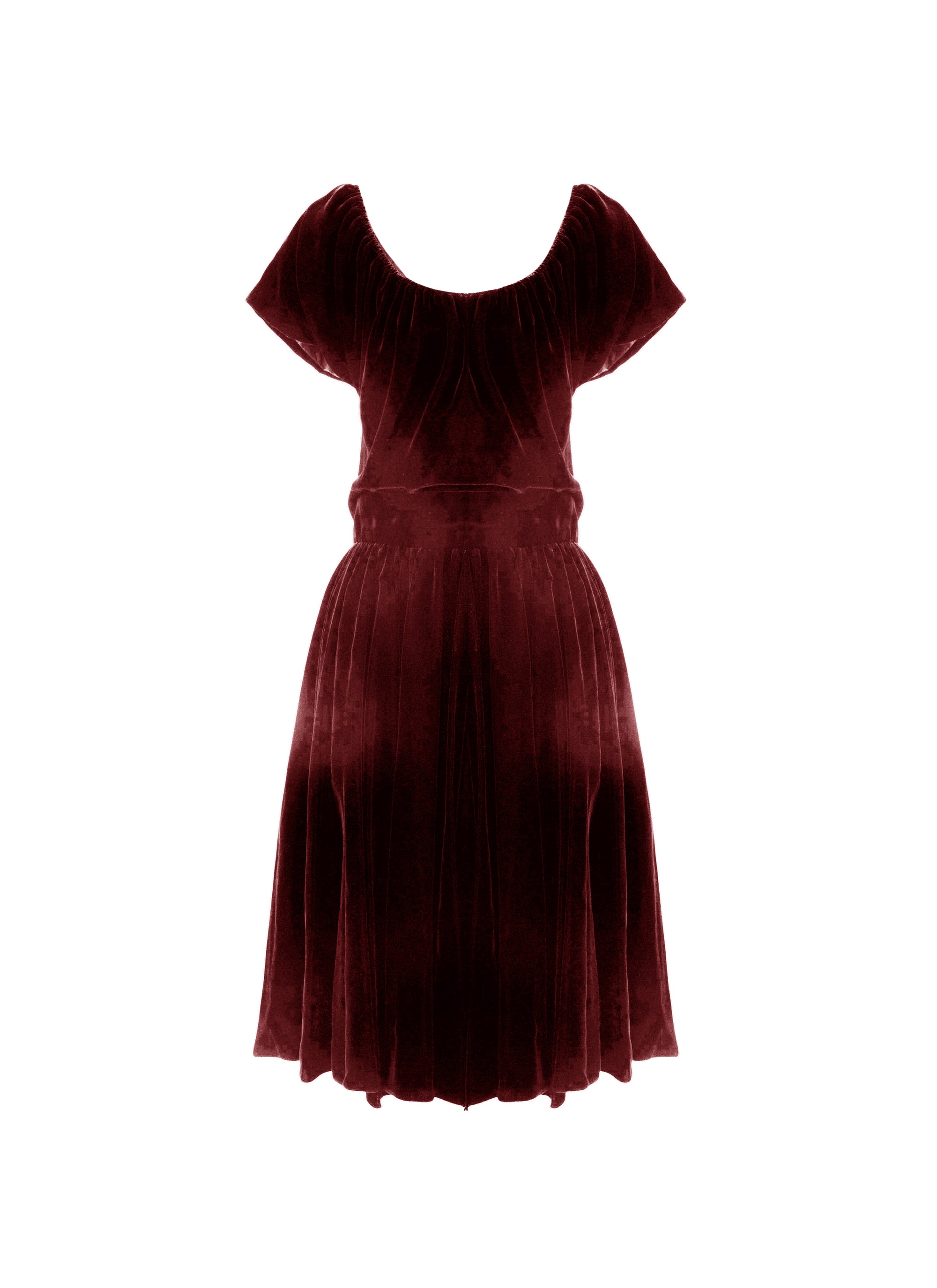 Robe à manches courtes en velours - Bordeaux