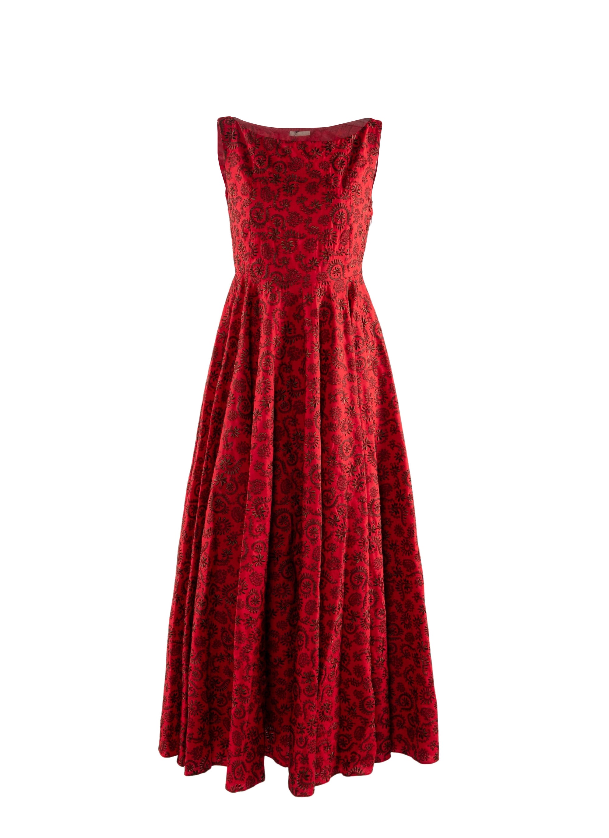 Robe fluide brodée sans manches - Rouge & Marron