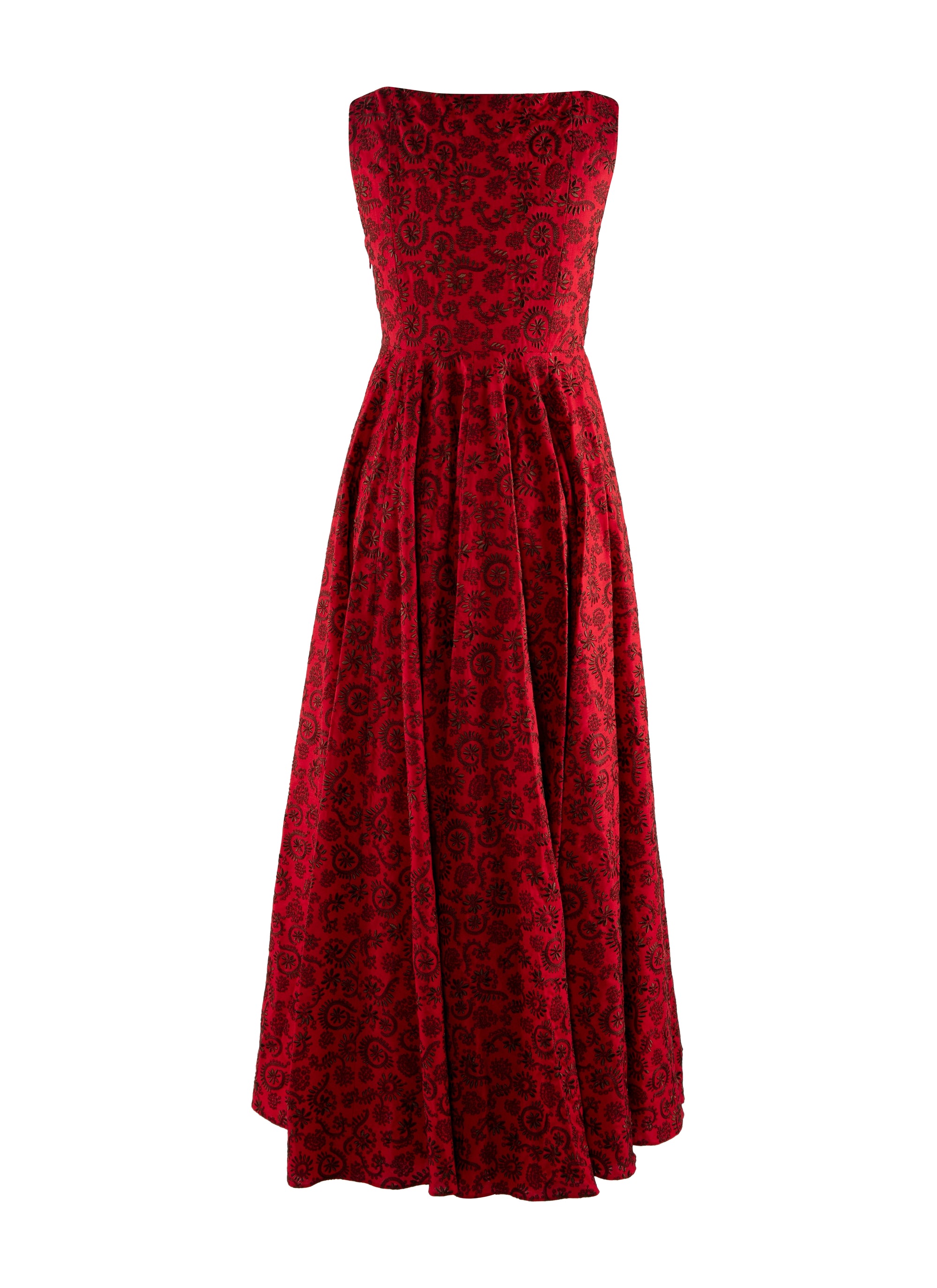 Robe fluide brodée sans manches en laine - Rouge & Marron