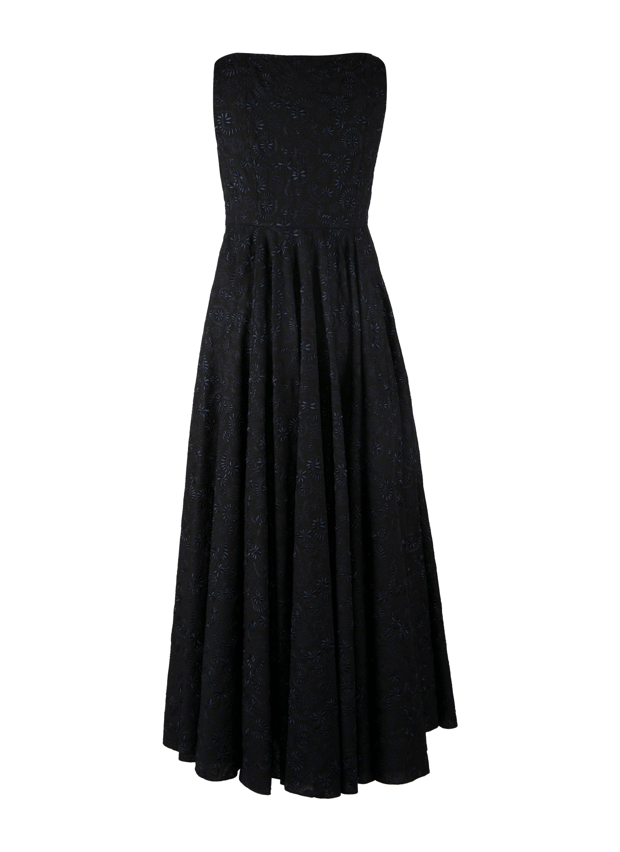 Sleeveless embroidered flowing dress in wool - Black & Nuit