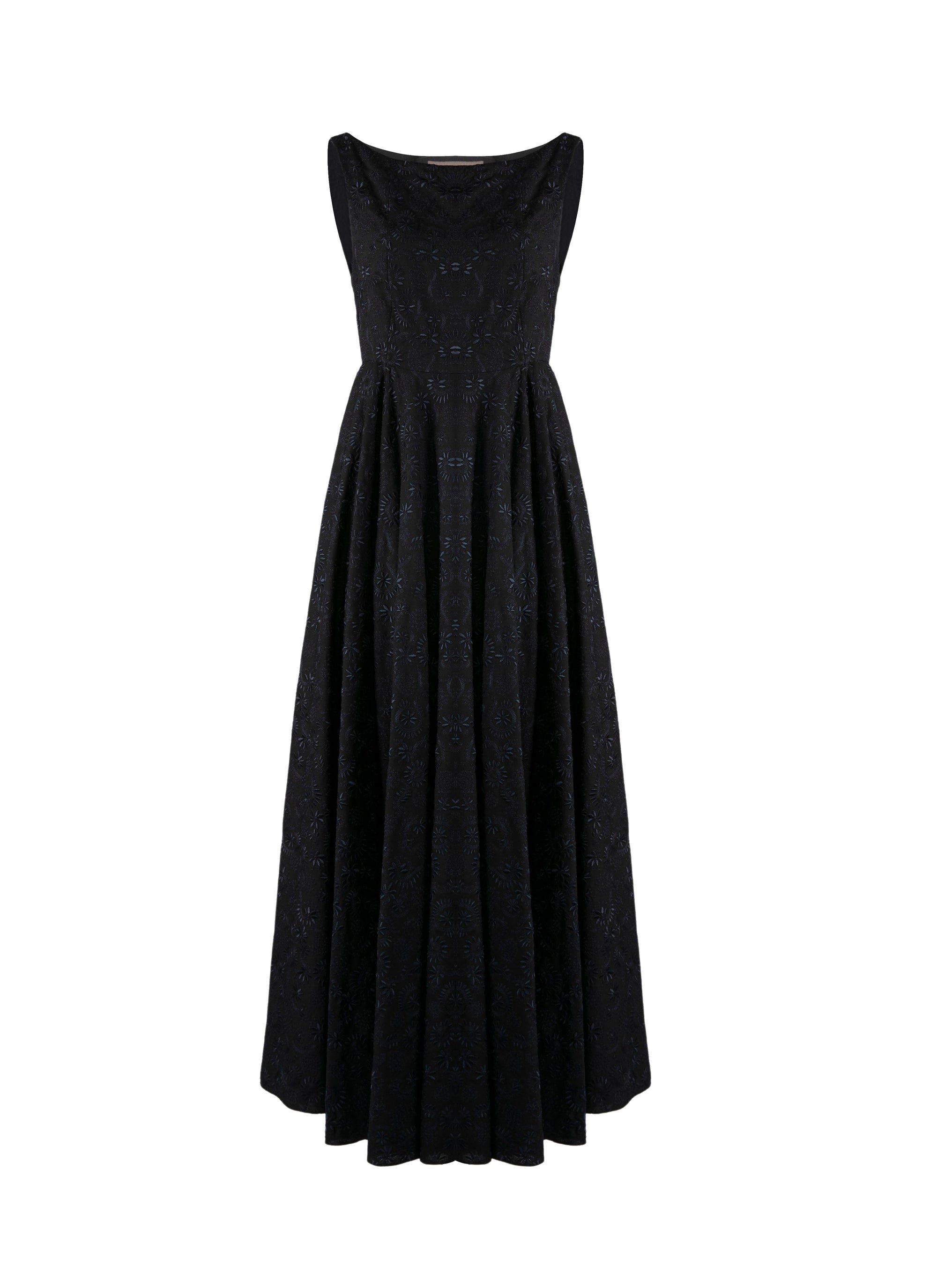 Sleeveless embroidered flowing dress in wool - Black & Nuit