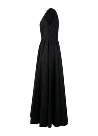 Sleeveless embroidered flowing dress in wool - Black & Nuit