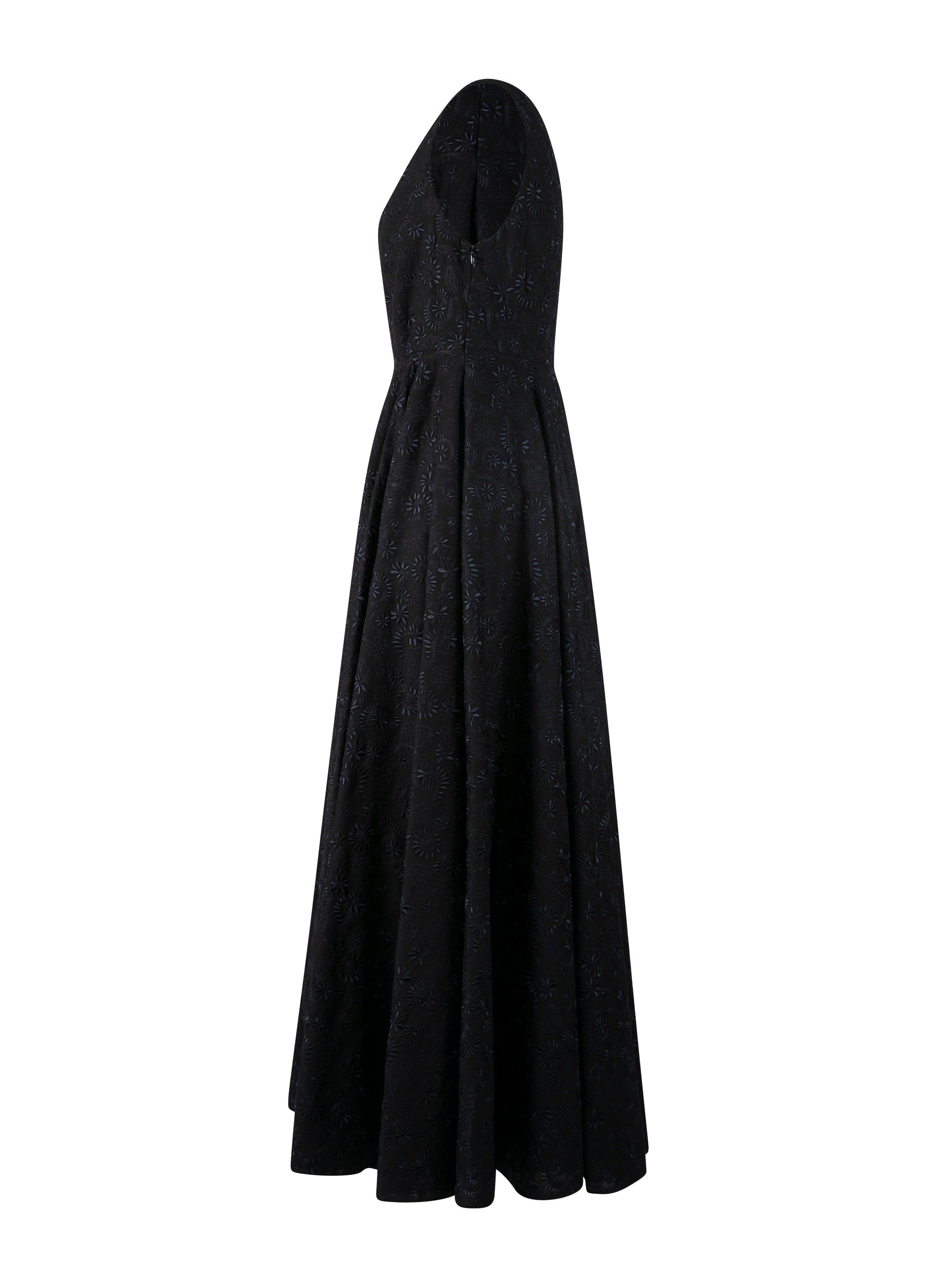 Sleeveless embroidered flowing dress in wool - Black & Nuit