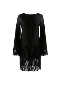 Robe à manches et ourlet à franges - Noir