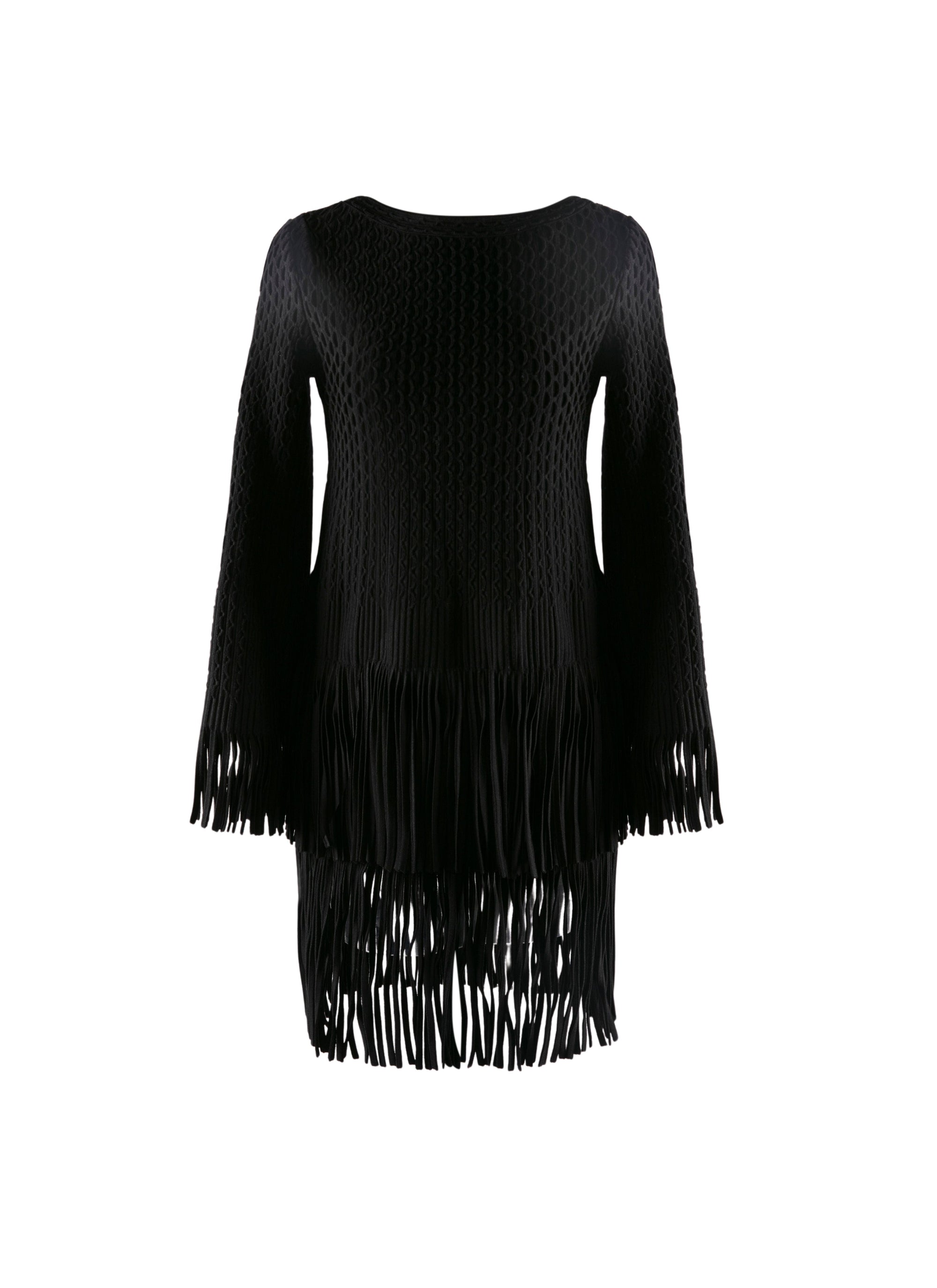 Robe à manches et ourlet à franges - Noir