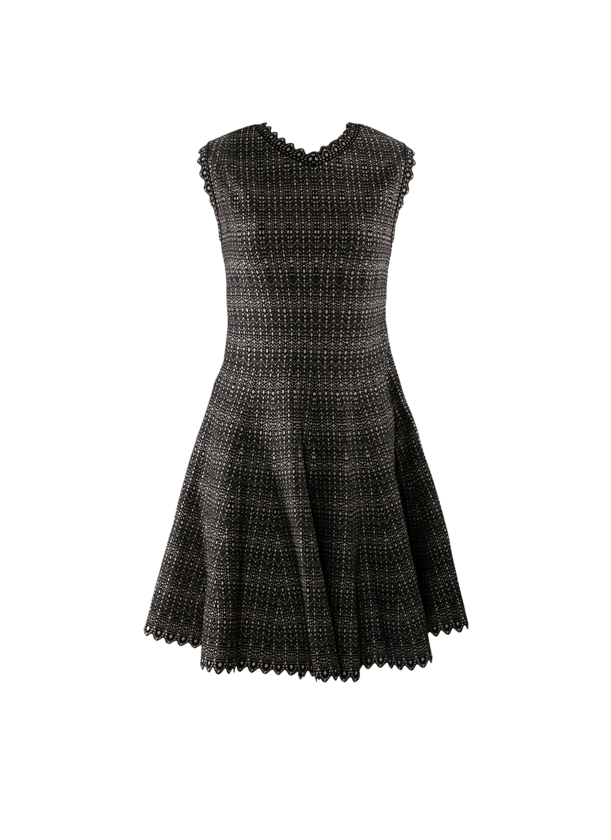 Robe fluide à ourlets festonnés en laine - Noir & Rose