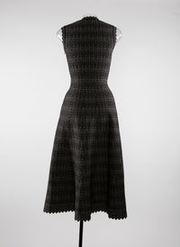 Sleeveless square neck wool dress - Black & Pink