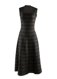 Sleeveless square neck wool dress - Black & Pink